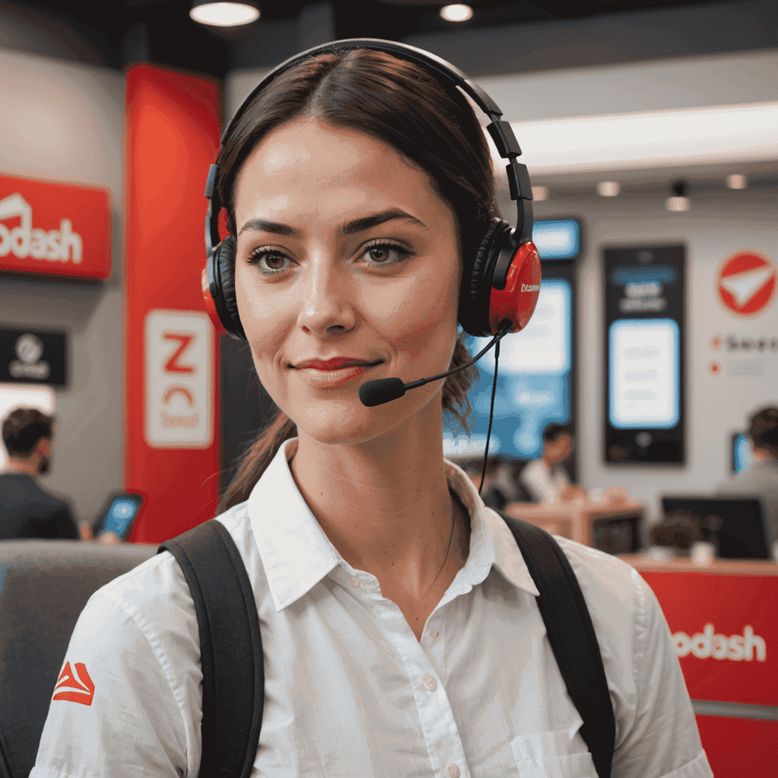 A friendly customer support representative wearing a headset, ready to assist DoorDash customers